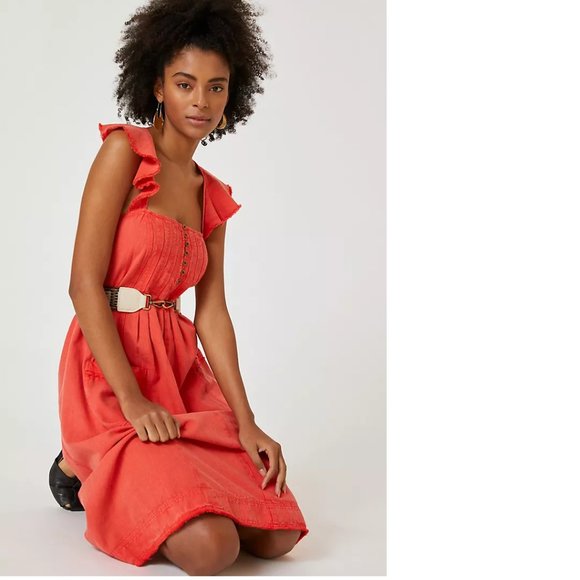 Anthropologie Pilcro Flutter Sleeve Midi Dress SIZE S new with tag red - Picture 2 of 5